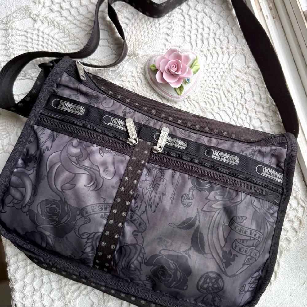 LeSportsac Rare Japan Exclusive Y2K Unicorn Tattoo Print Messenger Bag Alt